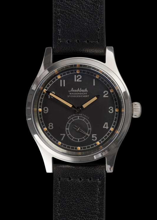 Aeschbach WW2 Pattern Germany Luftwaffe / Reichsluftfahrtministerium (RLM) Pilots Watch with 24 Jewel Swiss Sellita SW216 Hand Winding Movement and Sapphire Crystal