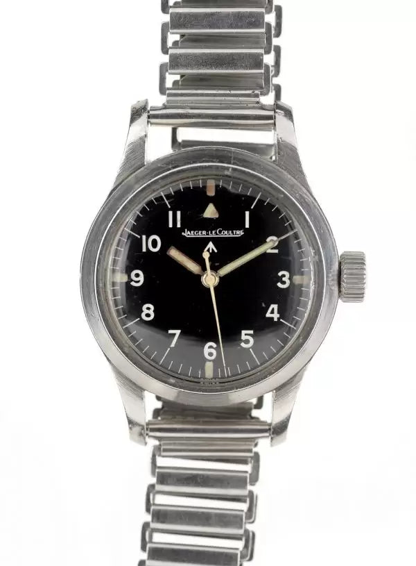 A-17 U.S 1950s Korean War Pattern Automatic Military Watch with Shatter and Scratch Resistant Box Sapphire Crystal on a Retro Stainless Steel "Bonklip" Bracelet with a Black Military Webbing Strap