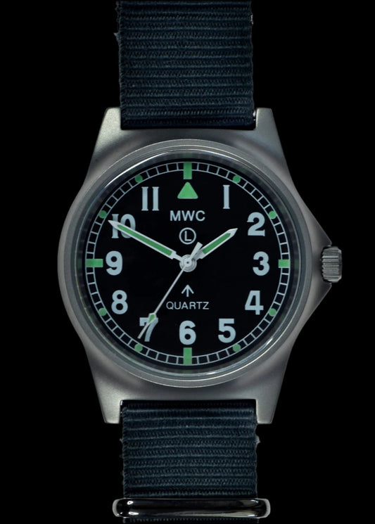 MWC G10LM Stainless Steel Military Watch – Black NATO Strap (Contract Model with Broad Arrow / Pheon) – Non-Date Window Version
