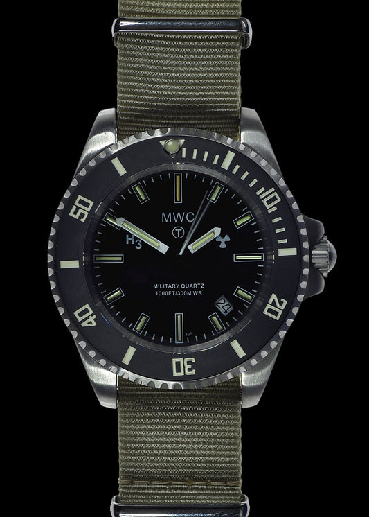 MWC 300m Stainless Steel Quartz Military Divers Watch with Tritium GTLS and 10 Year Battery Life