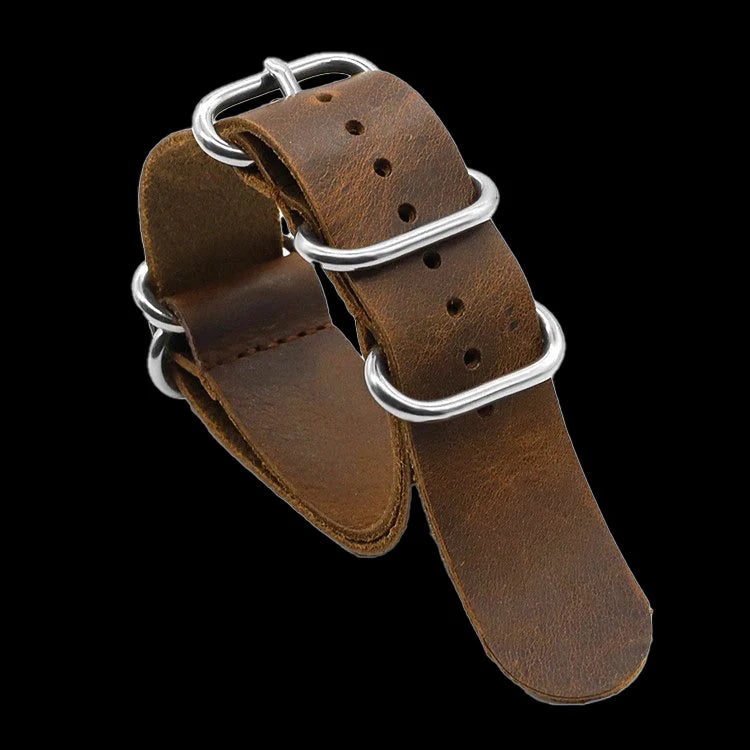 22mm Brown High Grade Saddle Leather Zulu Military Watch Strap MILSPEC WATCH GROUP