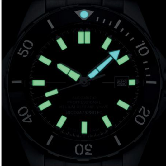 MWC 100atm / 3,280ft / 1000m Water Resistant Divers Watch in Stainless Steel Case with Helium Valve on a Matching Bracelet / 100% Swiss Made with Swiss 26 Jewel Automatic Movement