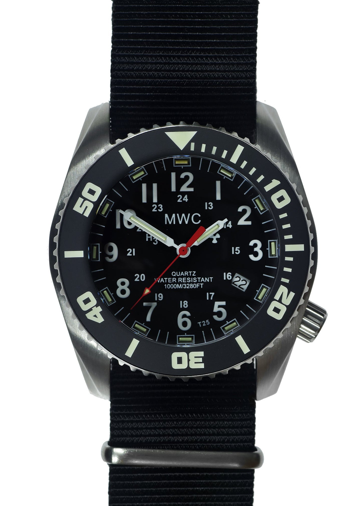 MWC "Depthmaster" 100atm / 3,280ft / 1000m Water Resistant Military Divers Watch in a Stainless Steel Case with GTLS and Helium Valve (10 Year Battery Life)