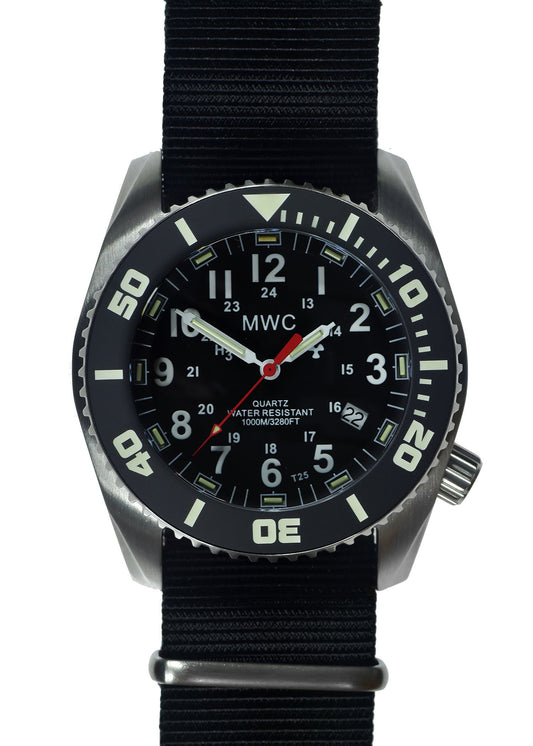 MWC "Depthmaster" 100atm / 3,280ft / 1000m Water Resistant Military Divers Watch in a Stainless Steel Case with GTLS and Helium Valve (10 Year Battery Life)