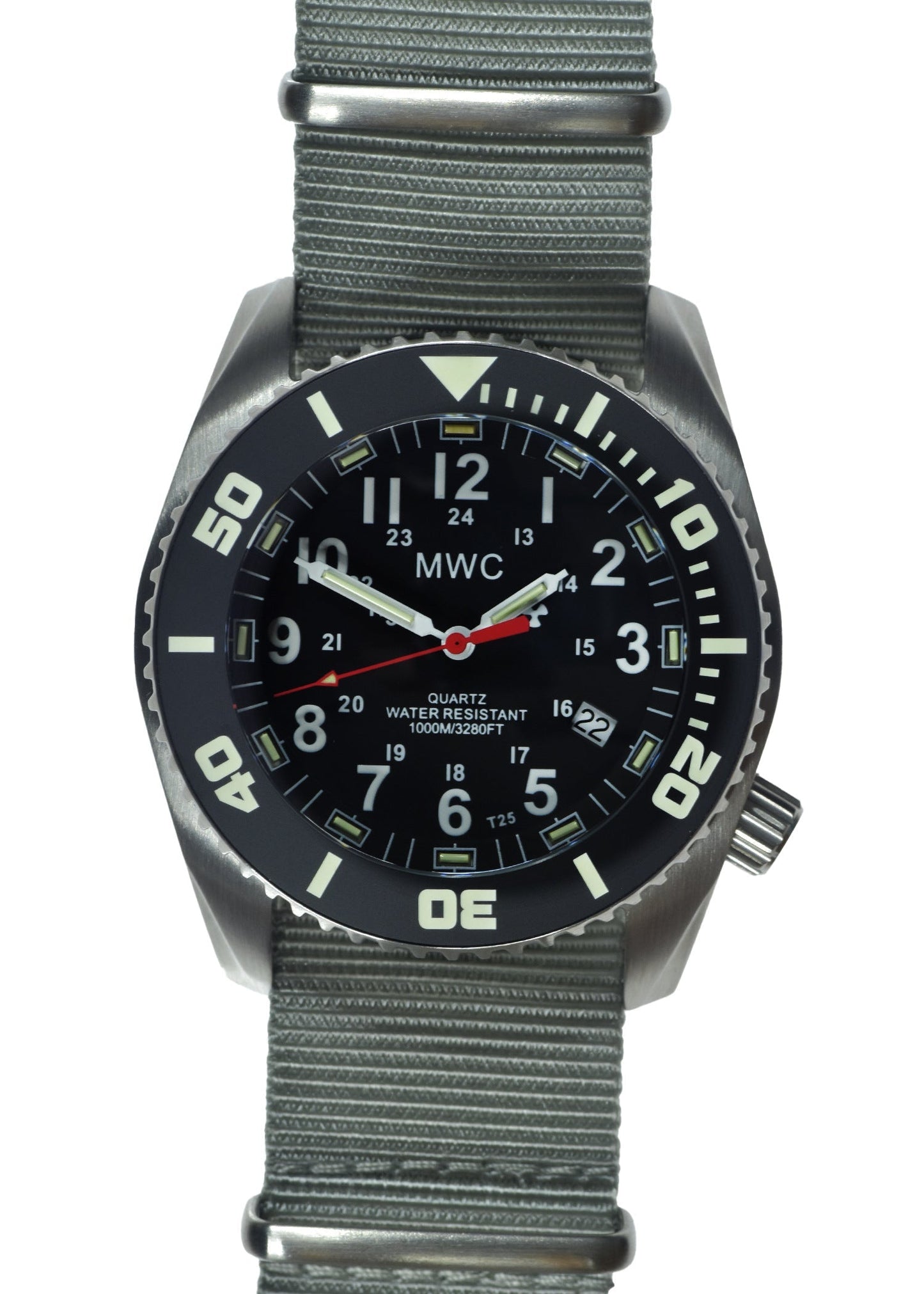 MWC "Depthmaster" 100atm / 3,280ft / 1000m Water Resistant Military Divers Watch in a Stainless Steel Case with GTLS and Helium Valve (10 Year Battery Life)