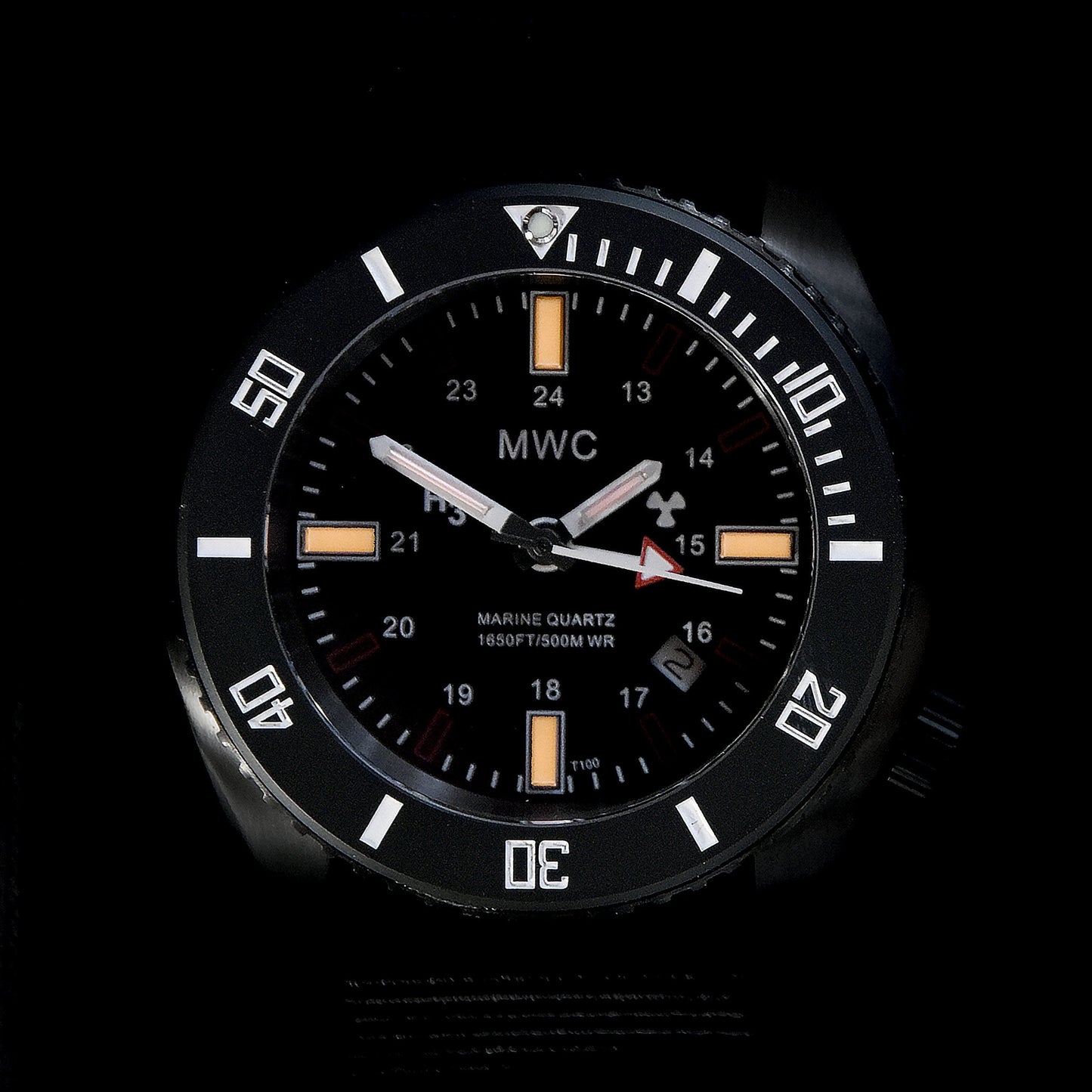 MWC "Submarine / Naval Crew Divers Watch" 500m (1,650ft) Water Resistant Dual Time Zone Military Watch in PVD Stainless Steel Case with GTLS and Helium Valve