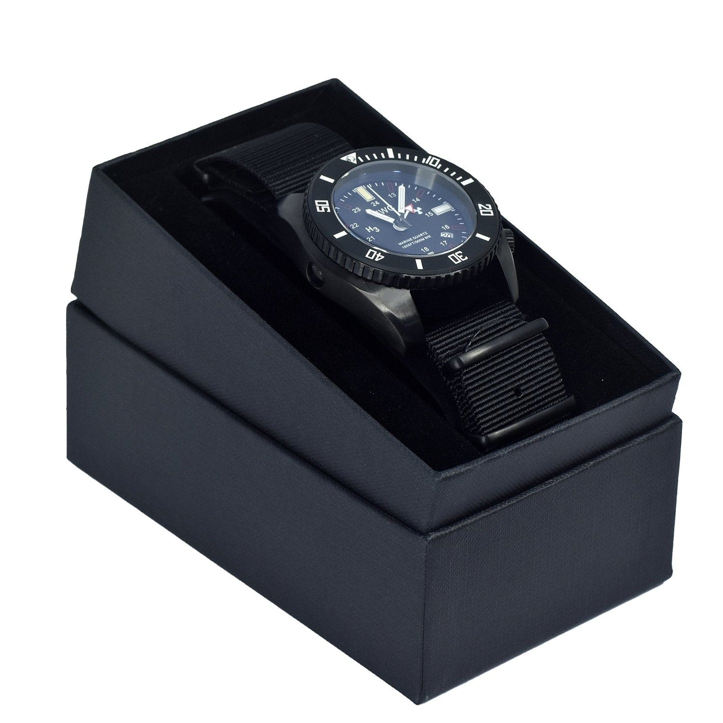 MWC "Submarine / Naval Crew Divers Watch" 500m (1,650ft) Water Resistant Dual Time Zone Military Watch in PVD Stainless Steel Case with GTLS and Helium Valve