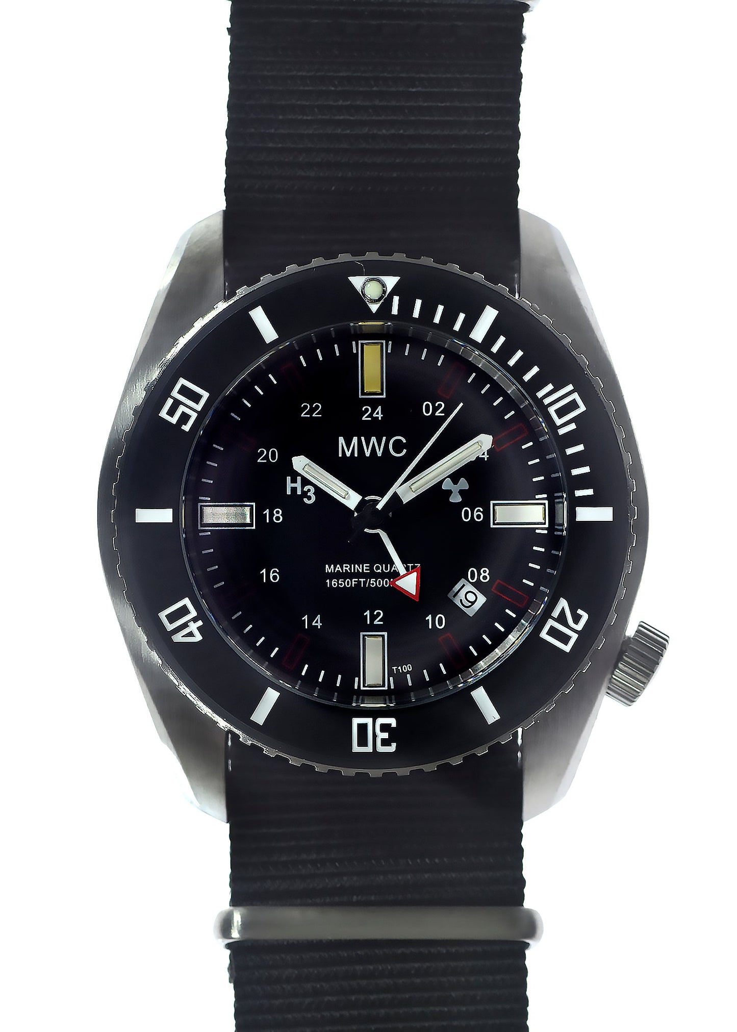 MWC "Submarine / Naval Crew Divers Watch" 500m (1,650ft) Water Resistant Dual Time Zone Military Watch in a Stainless Steel Case with GTLS and Helium Valve
