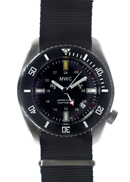 MWC "Submarine / Naval Crew Divers Watch" 500m (1,650ft) Water Resistant Dual Time Zone Military Watch in a Stainless Steel Case with GTLS and Helium Valve
