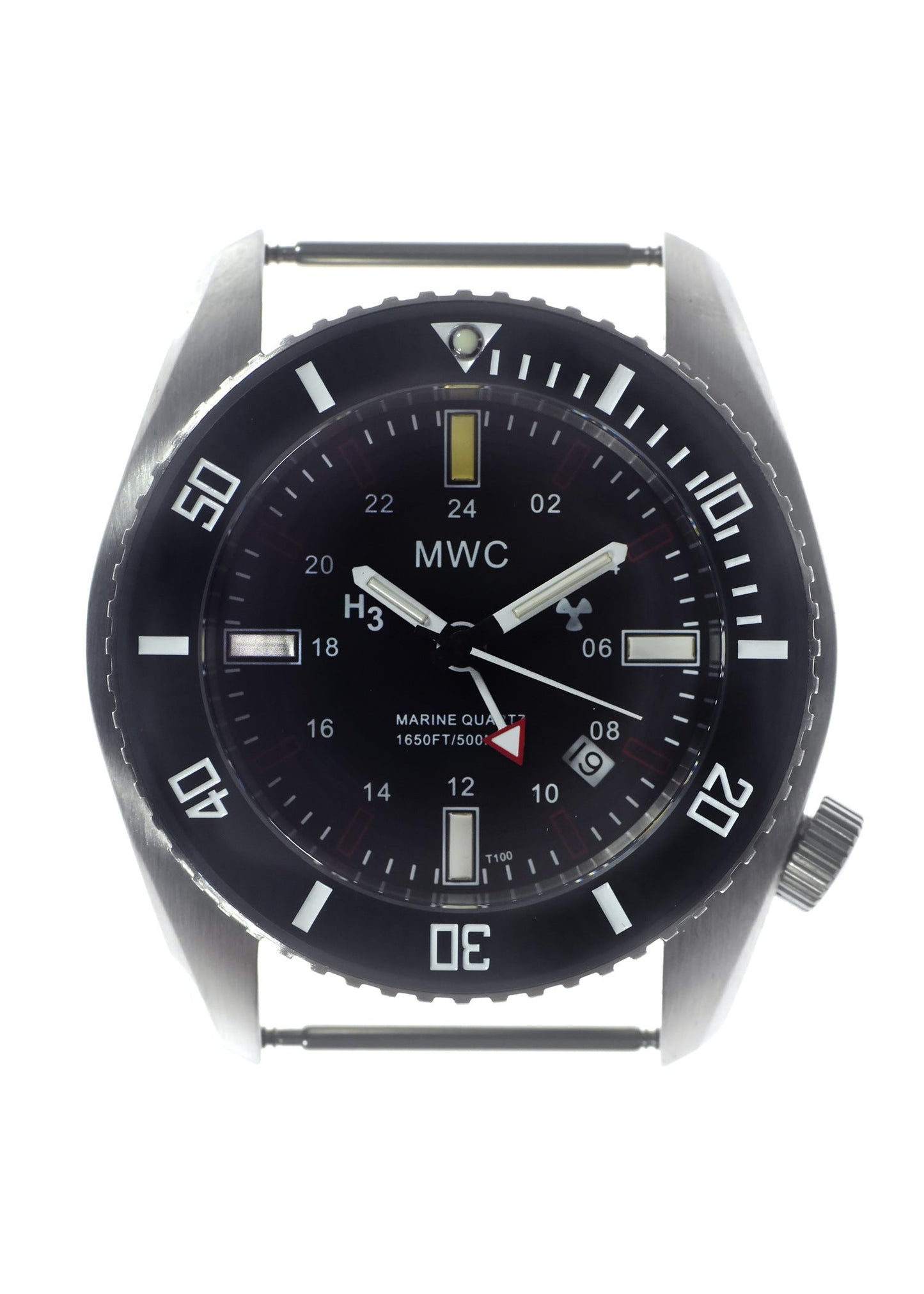 MWC "Submarine / Naval Crew Divers Watch" 500m (1,650ft) Water Resistant Dual Time Zone Military Watch in a Stainless Steel Case with GTLS and Helium Valve