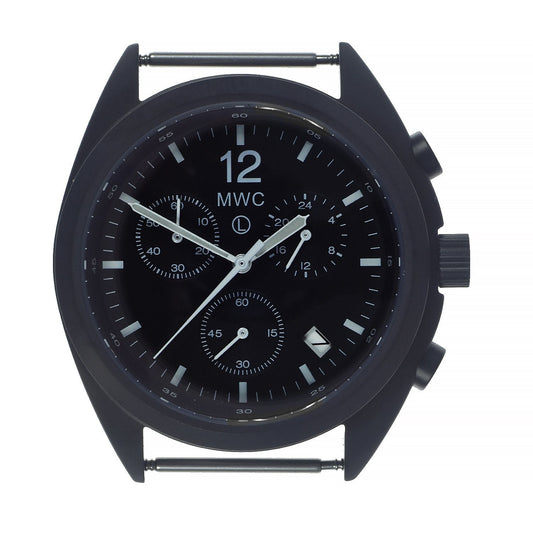 MWC Mechanical/Quartz Hybrid NATO Pattern Military Pilots Chronograph in Non Reflective Black PVD Finish