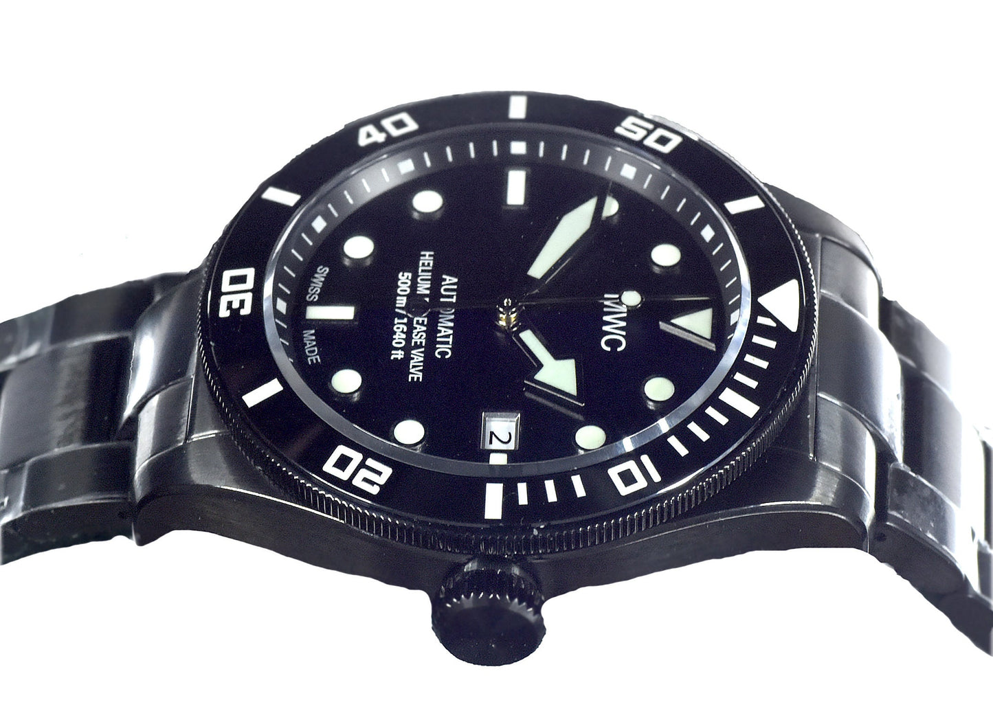 MWC Swiss Made 500m (1640ft) Water Resistant Automatic Divers Watch in Black PVD Stainless Steel With Sapphire Crystal, Ceramic Bezel and Helium Valve