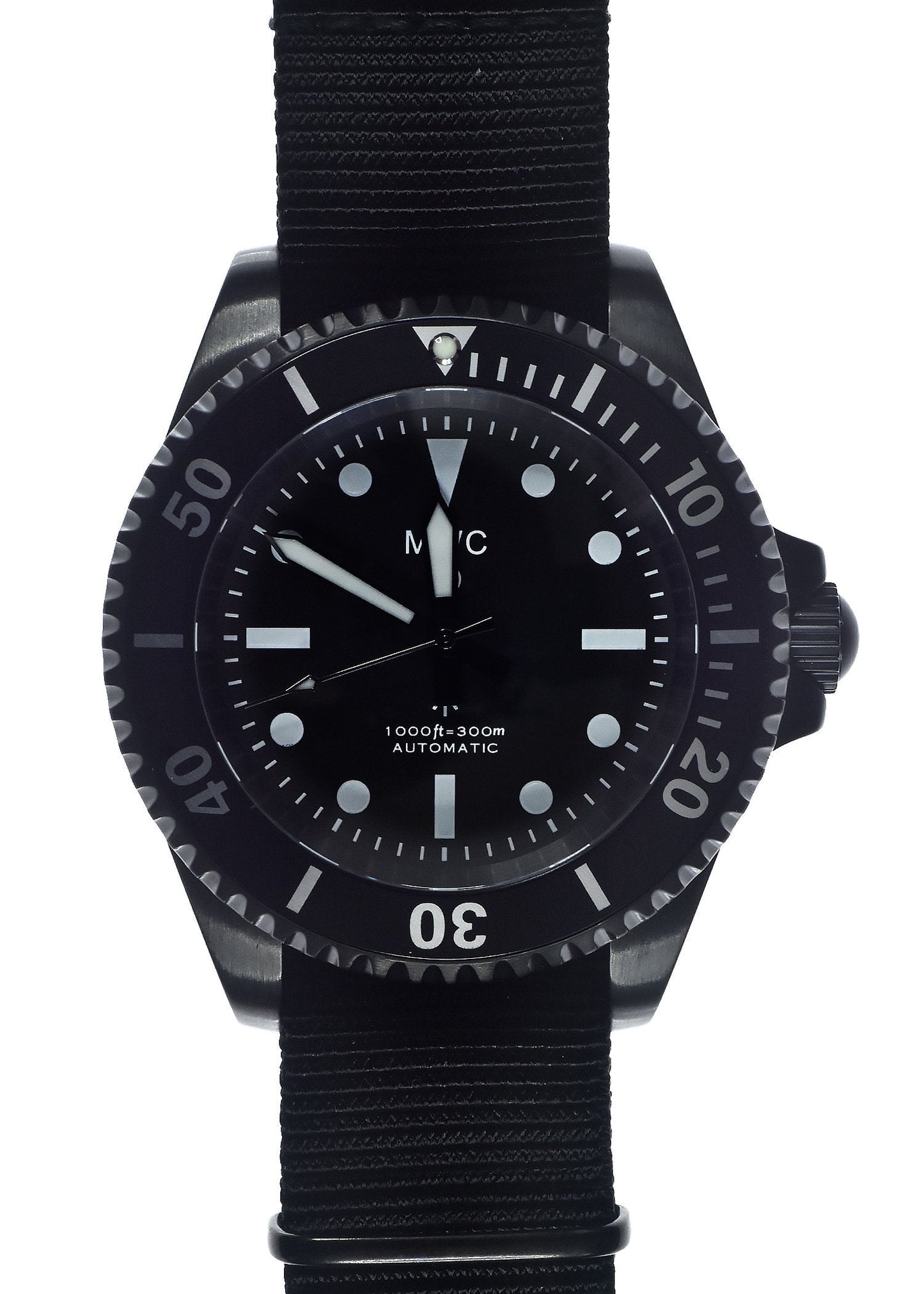 MWC 24 Jewel 1982 Pattern 300m Automatic Military Divers Watch in Black PVD with a Sapphire Crystal on a NATO Webbing Strap (Non Date Version)