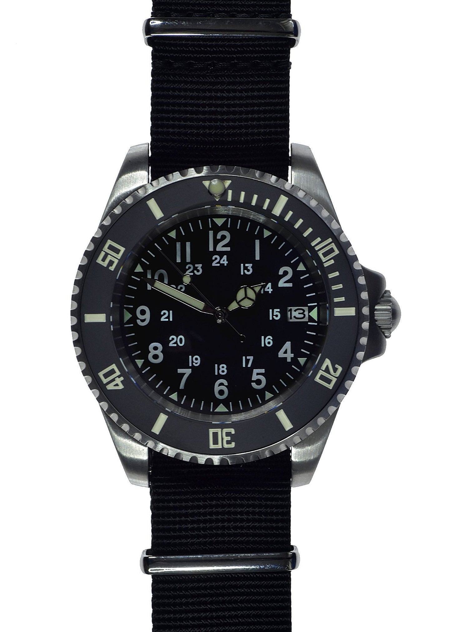 MWC 24 Jewel U.S Pattern 300m Automatic Military Divers Watch with Sapphire Crystal and Ceramic Bezel on a NATO Webbing Strap
