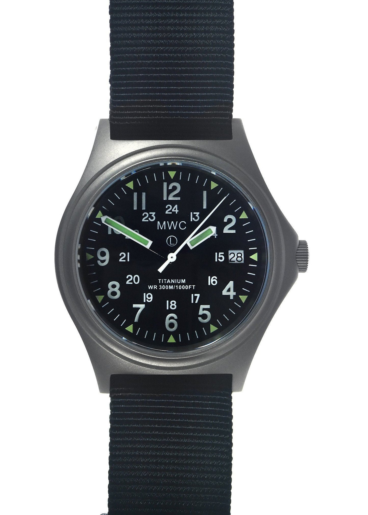 MWC Titanium General Service Watch, 300m Water Resistant, 10 Year Battery Life, Luminova, Sapphire Crystal and 12/24 Dial Format (Date Version)