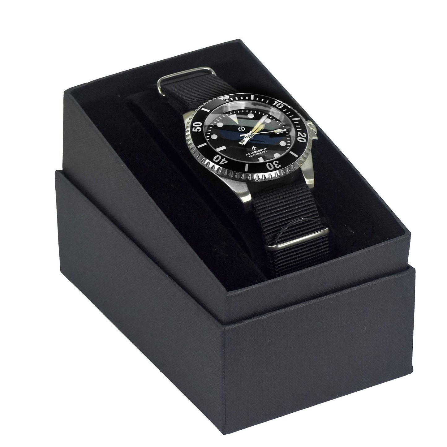 MWC 21 Jewel 1980s Pattern 300m Automatic Military Divers Watch with Sapphire Crystal and a Black and a Grey NATO Strap