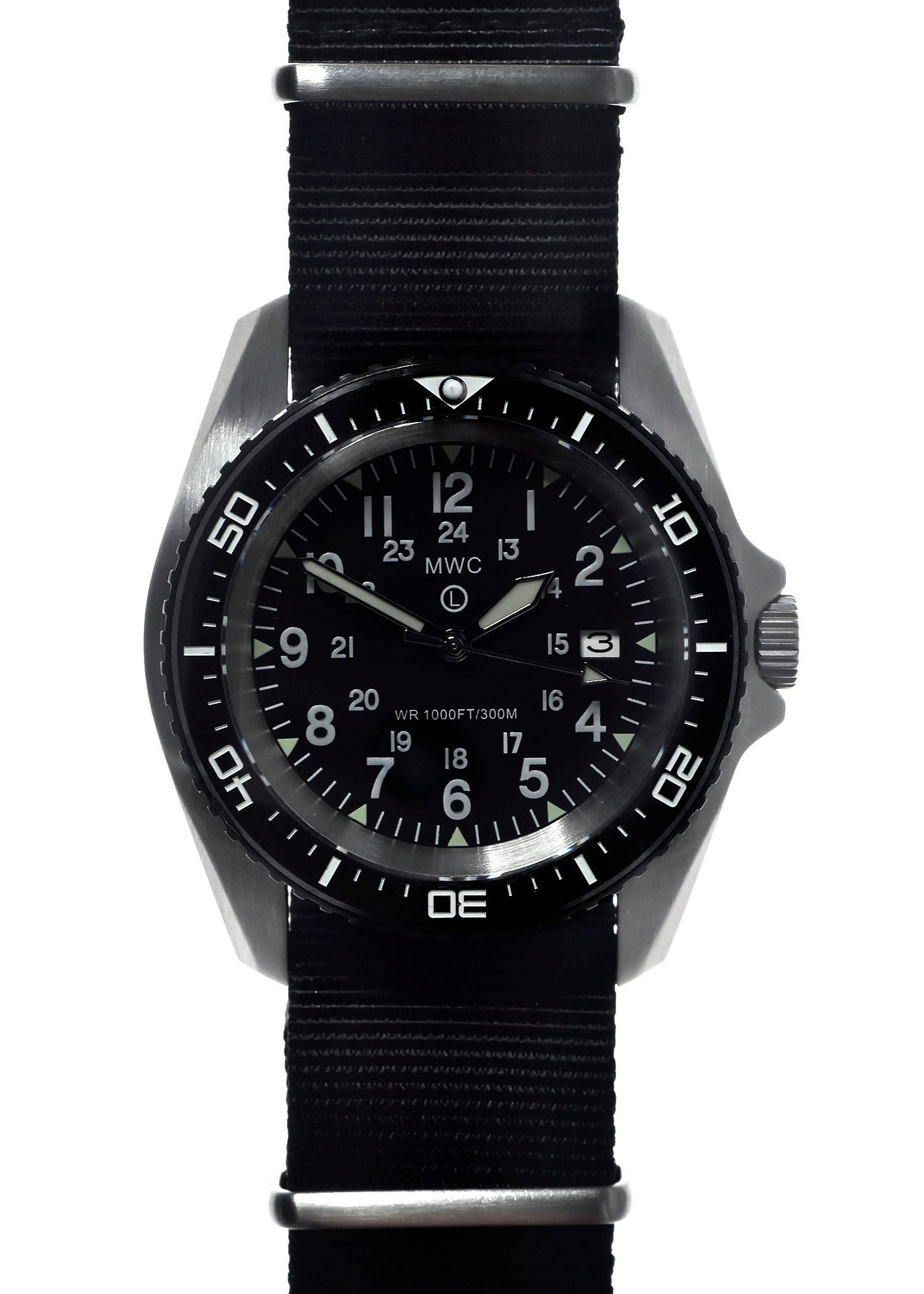 Stainless Steel Military Divers Watch with Automatic 24 Jewel Movement, 12/24 Hour Dial Format, Sapphire Crystal and Ceramic Bezel (Tactical Solid Strap Bars)