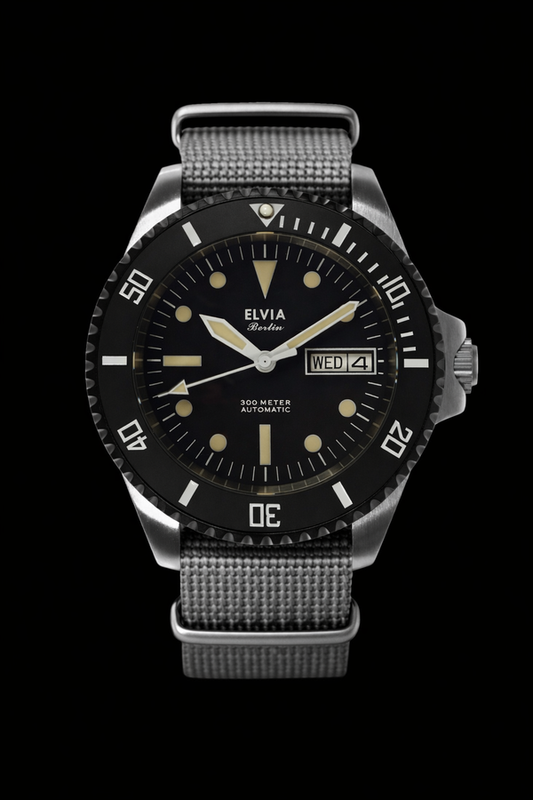 ELVIA Automatic Military Divers Watch with Sapphire Crystal and 24 Jewel Automatic Day Date Movement