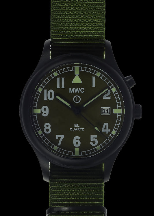 MWC G10EL Black PVD Steel General Service Watch with Olive Drab Electroluminescent (EL) Backlit Dial
