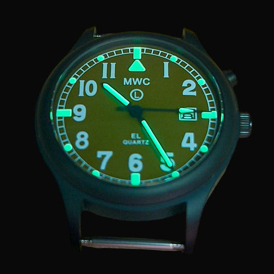 MWC G10EL Black PVD Steel General Service Watch with Olive Drab Electroluminescent (EL) Backlit Dial