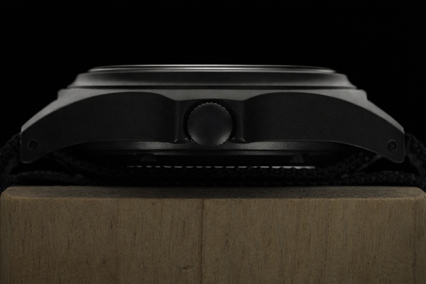 MWC GMT (Dual Time Zone) 200m/660ft Water resistant Military Watch in Black PVD Steel Case with Screw Crown