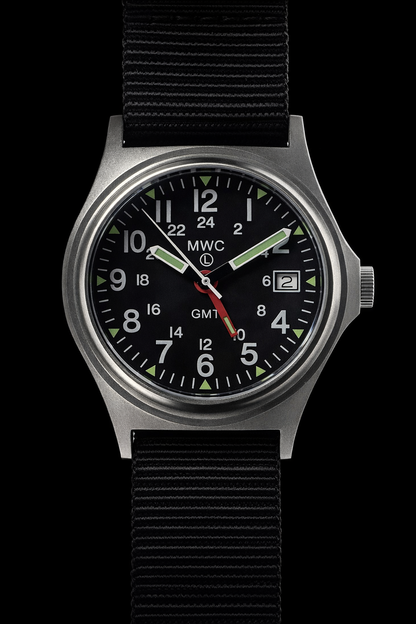 MWC GMT (Dual Time Zone) 200m/660ft Water resistant Military Watch in Stainless Steel Case with Screw Crown