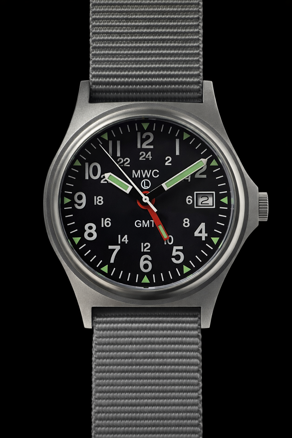 MWC GMT (Dual Time Zone) 200m/660ft Water resistant Military Watch in Stainless Steel Case with Screw Crown