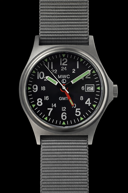 MWC GMT (Dual Time Zone) 200m/660ft Water resistant Military Watch in Stainless Steel Case with Screw Crown