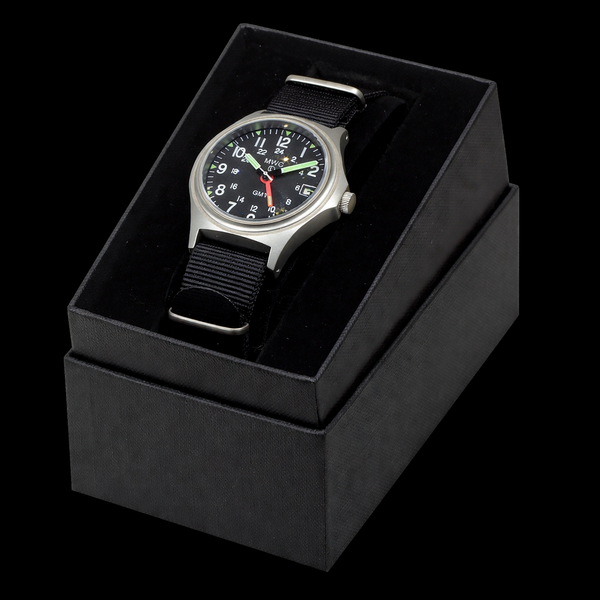 MWC GMT (Dual Time Zone) 200m/660ft Water resistant Military Watch in Stainless Steel Case with Screw Crown