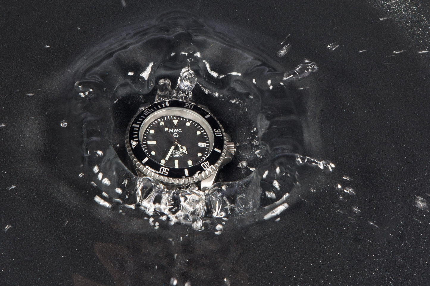MWC 24 Jewel 300m Automatic Military Divers Watch with Sapphire Crystal and Ceramic Bezel on a Steel Bracelet