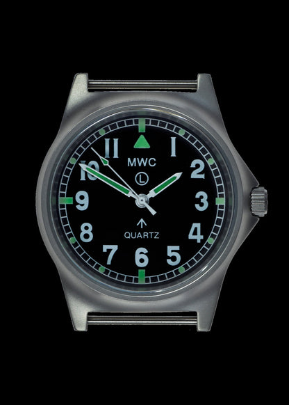 MWC G10LM Stainless Steel Military Watch – Black NATO Strap (Contract Model with Broad Arrow / Pheon) – Non-Date Window Version