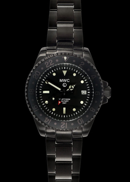 MWC GMT (Dual Time Zone) 300m / 1000ft Water Resistant PVD Steel Military Watch on Matching Steel Bracelet