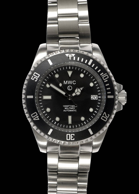 MWC 24 Jewel 300m Automatic Military Divers Watch with Sapphire Crystal and Ceramic Bezel on a Steel Bracelet