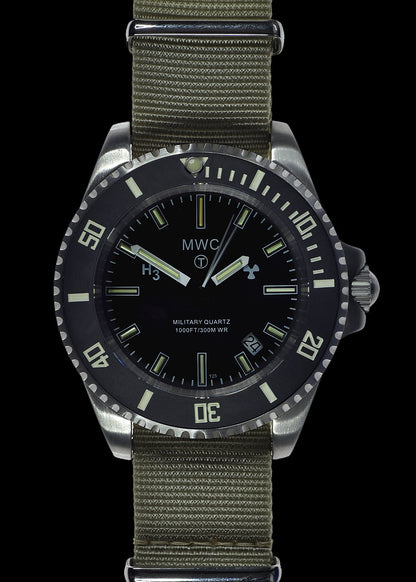 MWC 300m Stainless Steel Quartz Military Divers Watch with Tritium GTLS and 10 Year Battery Life