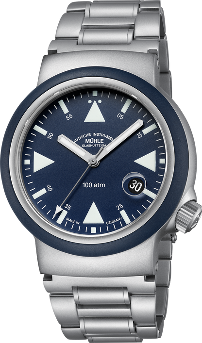 Mühle Glashütte Men's S.A.R. Rescue Timer LUMEN Blue Rubber Strap Watch
