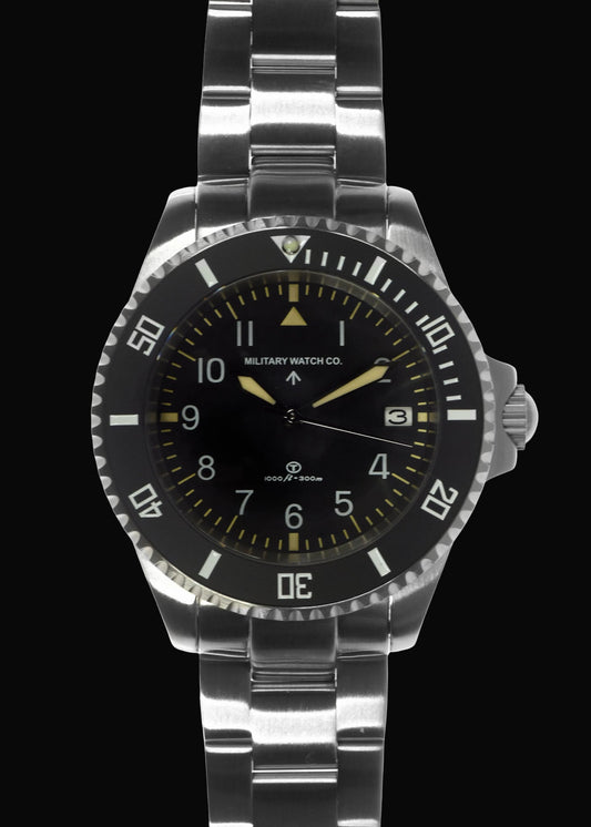 MWC 24 Jewel 1980 Pattern 300m Automatic Military Divers Watch with Sapphire Crystal and Ceramic Bezel on a Matching Stainless Steel Bracelet (With Date)