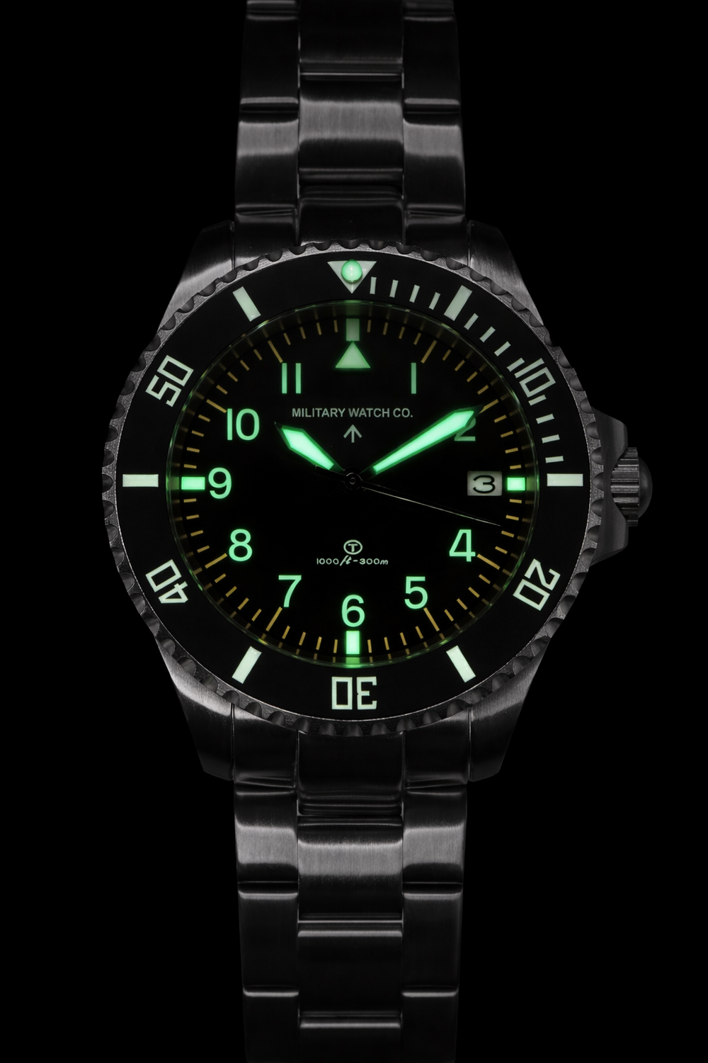 MWC 24 Jewel 1980 Pattern 300m Automatic Military Divers Watch with Sapphire Crystal and Ceramic Bezel on a Matching Stainless Steel Bracelet (With Date)