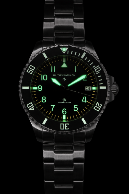 MWC 24 Jewel 1980 Pattern 300m Automatic Military Divers Watch with Sapphire Crystal and Ceramic Bezel on a Matching Stainless Steel Bracelet (With Date)