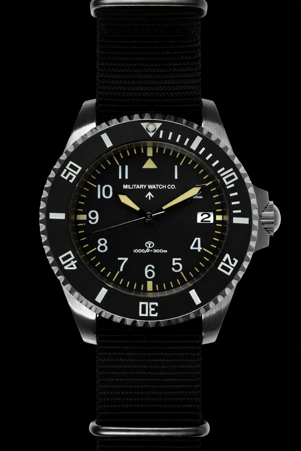 MWC 24 Jewel 1980 Pattern 300m Automatic Military Divers Watch with Sapphire Crystal and Ceramic Bezel on a NATO Webbing Strap (With Date)