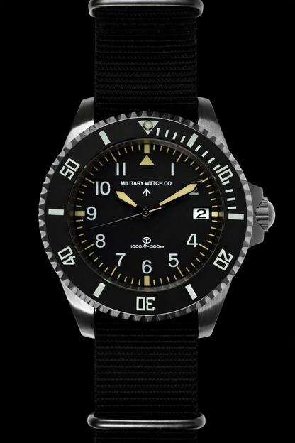 MWC 24 Jewel 1980 Pattern 300m Automatic Military Divers Watch with Sapphire Crystal and Ceramic Bezel on a NATO Webbing Strap (With Date)