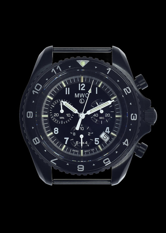 MWC NATO Pattern Stainless Steel Military Pilots Chronograph with Sapphire Crystal - 12 Hour GMT Bezel and GTLS/Tritium Illumination