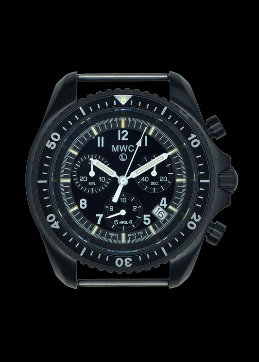 MWC NATO PatternBlack PVD Steel Military Pilots Chronograph with Sapphire Crystal with GTLS/Tritium Illumination