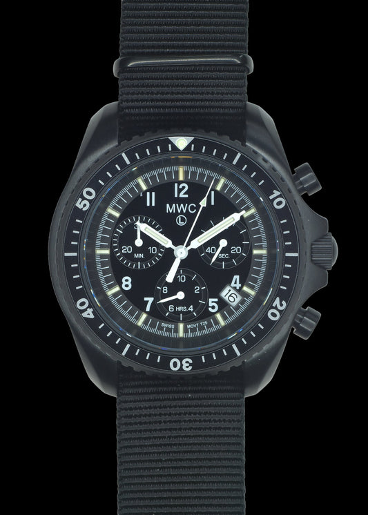 MWC NATO PatternBlack PVD Steel Military Pilots Chronograph with Sapphire Crystal with GTLS/Tritium Illumination