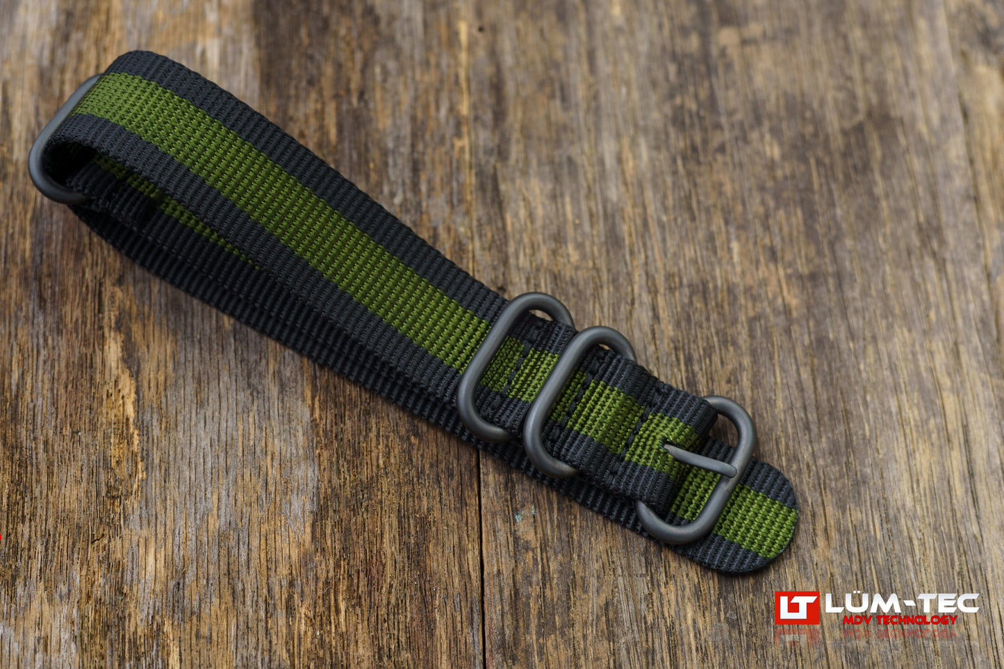 Black with Green Striped Military Strap