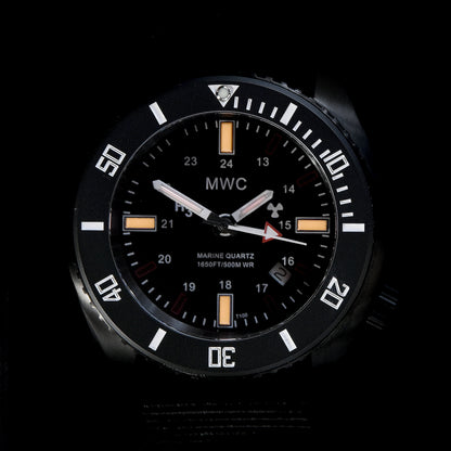 MWC "Submarine / Naval Crew Divers Watch" 500m (1,650ft) Water Resistant Dual Time Zone Military Watch in a Stainless Steel Case with GTLS and Helium Valve