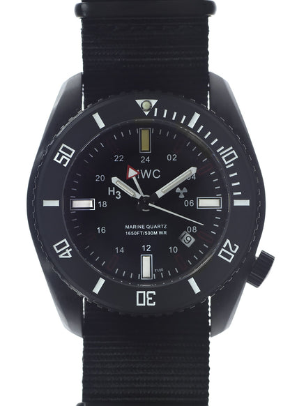 MWC "Submarine / Naval Crew Divers Watch" 500m (1,650ft) Water Resistant Dual Time Zone Military Watch in PVD Stainless Steel Case with GTLS and Helium Valve