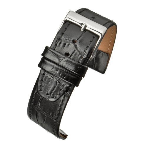Retro 16mm Black Calf Leather Alligator Pattern Strap For Watches with Fixed Solid Strap Bars