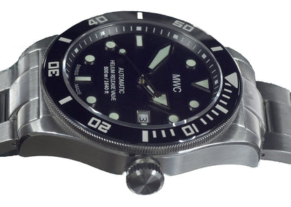 MWC Swiss Made 500m (1640ft) Water Resistant Automatic Divers Watch in Stainless Steel With Sapphire Crystal, Ceramic Bezel and Helium Valve