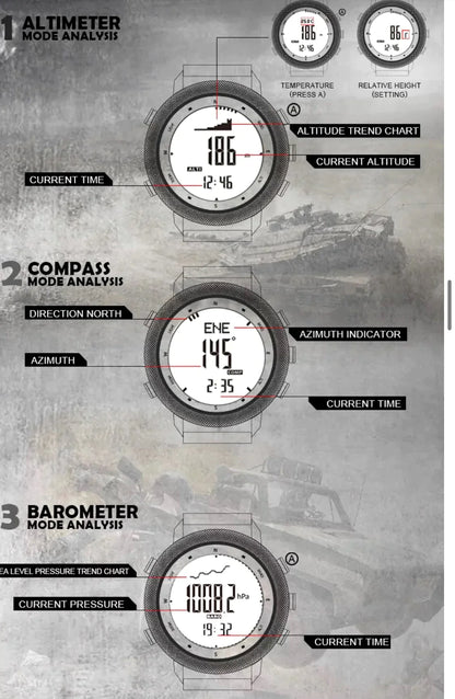 MWC Digital Military Watch with Digital Barometer, Altimeter, Dual Time Zones, Compass and Step Counter