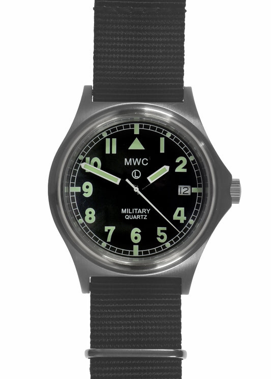 MWC G10 100m Water resistant Military Watch in Stainless Steel Satin Finish Case with Screw Crown and Ten Year Battery Life